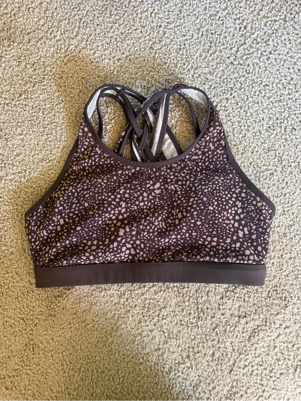Fabletics Brown and Tan Spot Strappy Sports Bra